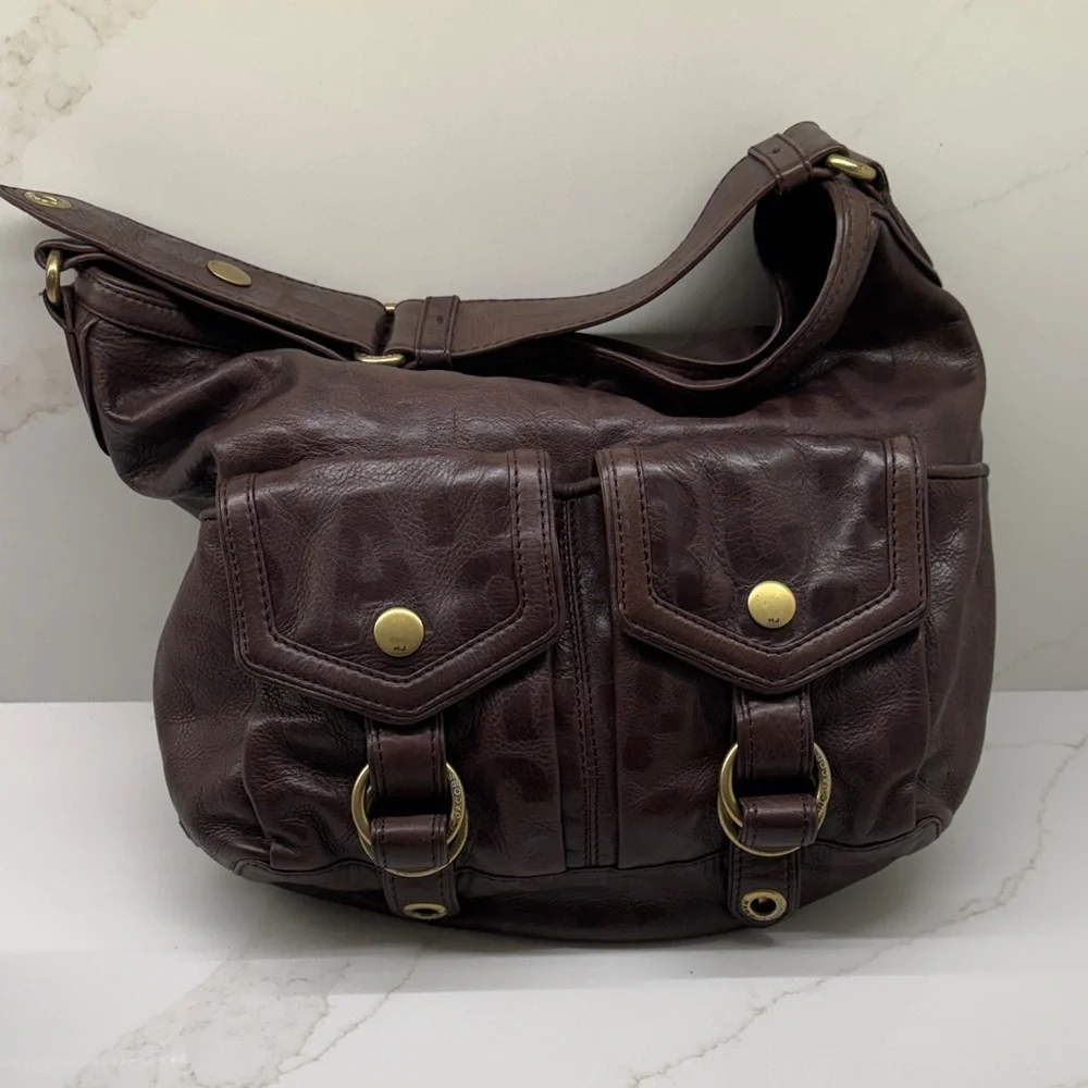 Marc Jacobs Dark Brown Leather Hobo Shoulder Bag with Gold Hardware